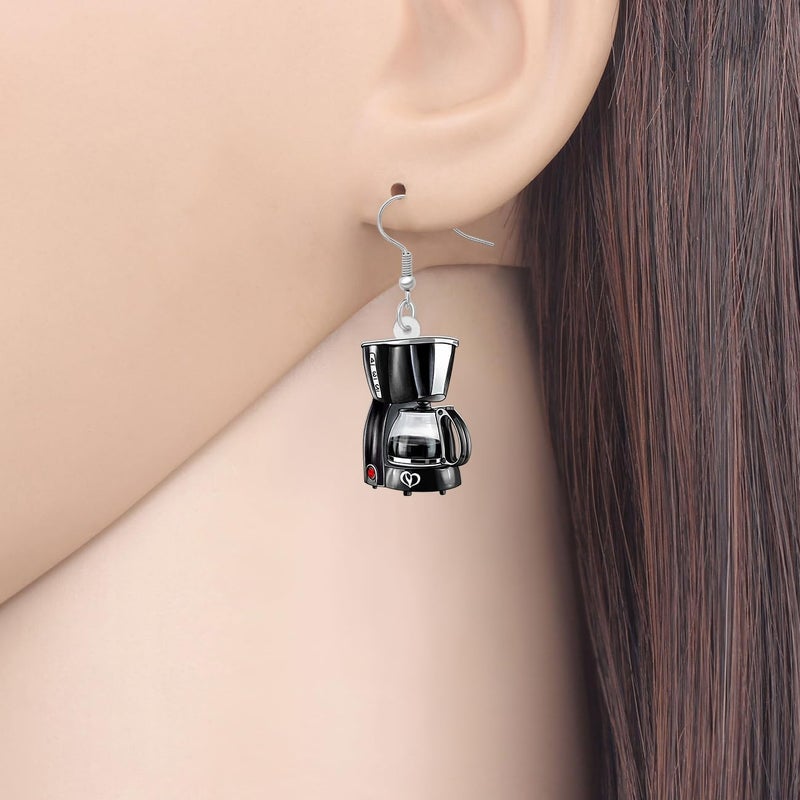 BONSNY Acrylic Dangling Novelty Fun Black Coffee Machine Earrings Hypoallergenic Designer Jewelry Gifts For Women - Image 2